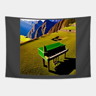 A Green Piano On The Hills Of Machu Picchu Tapestry