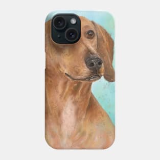 Portrait of a Dachshund in Watercolor with Turquoise Background Phone Case