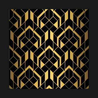 Heavy Faux Foil Gold and Black Diamond Vintage Art Deco Geometric Pattern T-Shirt