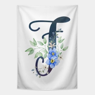 Floral Monogram F Wild Blue Flowers Tapestry