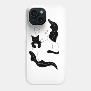 Girl with Black Cat and Plants / Line Art Phone Case