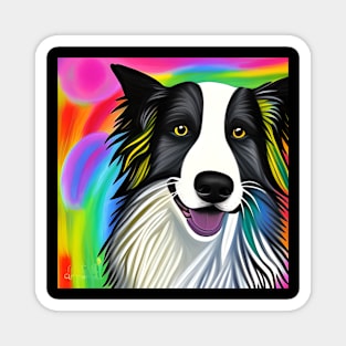 Border Collie Dog Rainbow Painting Magnet
