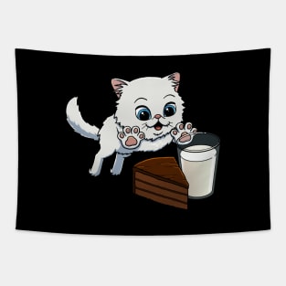 Persian Cat excited to have Chocolate Cake with Milk Tapestry