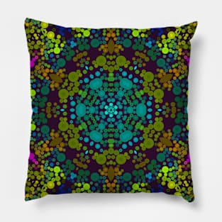 Dot Mandala Flower Blue Yellow and Pink Pillow