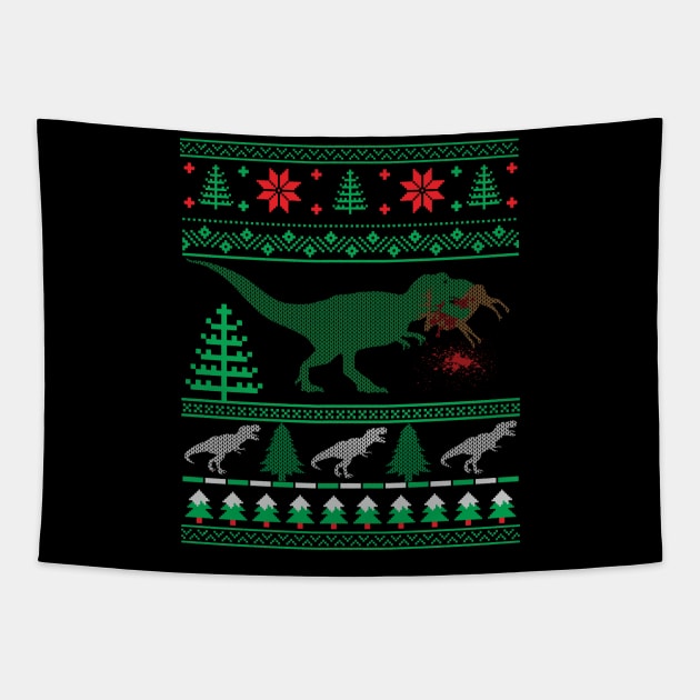 Funny Dinosaur T-Rex Eating Reindeer Tree Rex Ugly Christmas Sweater Tapestry by mrsmitful01