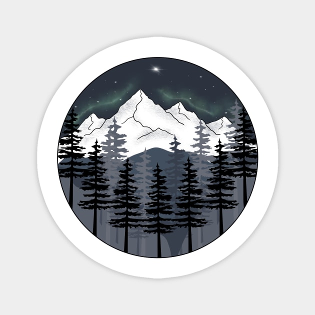 Mountain and Northern Lights Landscape Design Magnet by JadesCanvas