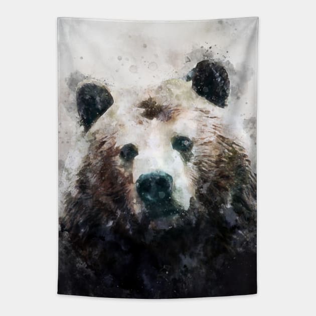 Dramabite Watercolor grizzly bear watercolor Tapestry by dramabite