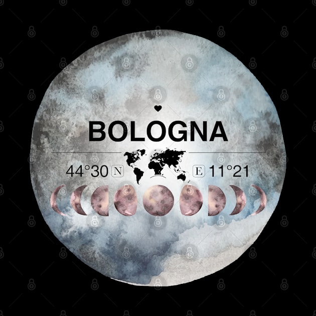 Bologna, Emilia-romagna, Italy, Watercolor Design with Latitude & Longitude Map Coordinates by MapYourWorld