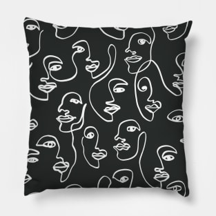 Face one line art pattern in black background Pillow