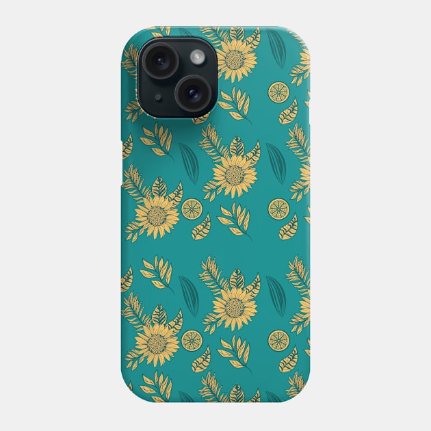 Sunflower Seamless Print Phone Case by aquariart