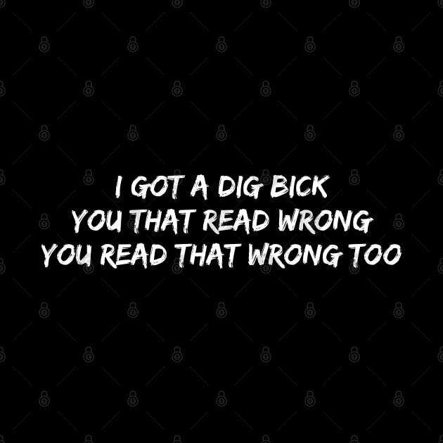 I Got A Dig Bick You That Read Wrong You Read That Wrong Too by Firts King