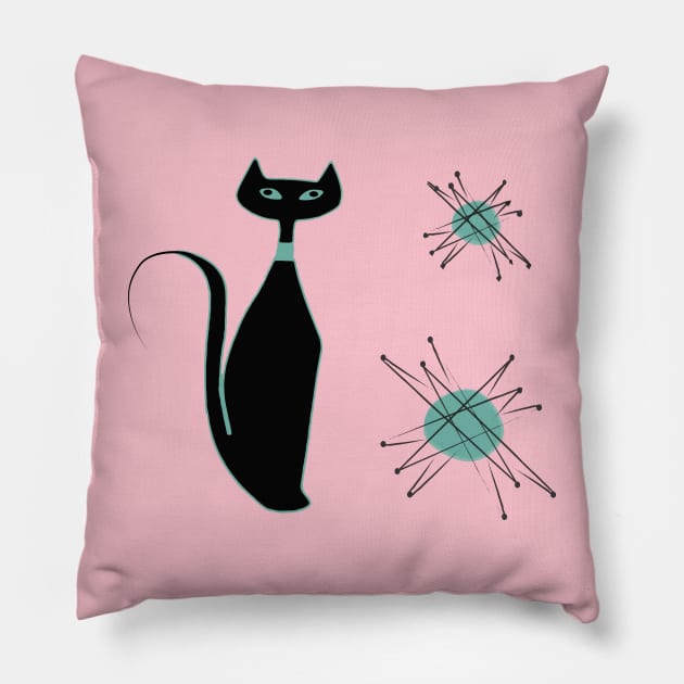 Mid Century Atomic Kitty Pillow by Lisa Williams Design