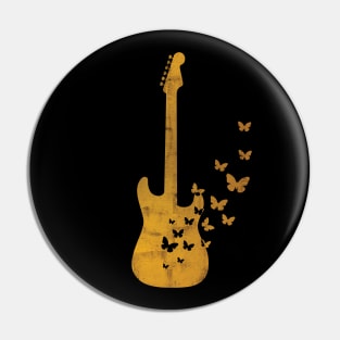 S-Style Electric Guitar Silhouette Turning Into Butterflies Gold Pin