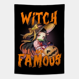 Funny Halloween Puns Anime Witch and Famous Tapestry