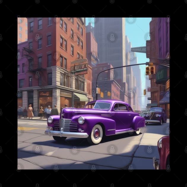 A Purple Colored Car in New York In The 1940’s by Musical Art By Andrew