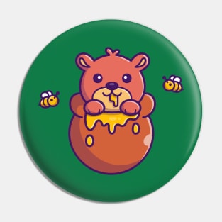 Cute Honey Bear Eating Honey Cartoon Pin