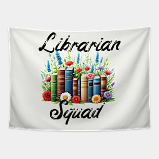 Librarian Squad, book row design with wild flowers Tapestry