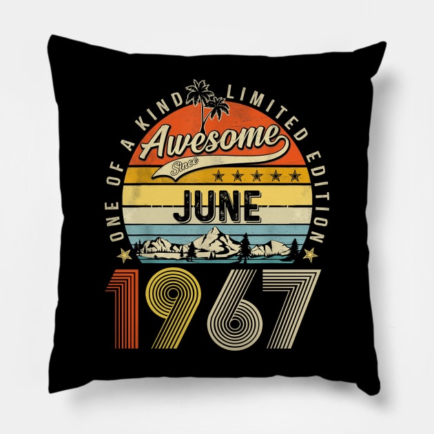 Awesome Since June 1967 Vintage 56th Birthday Pillow by louismcfarland