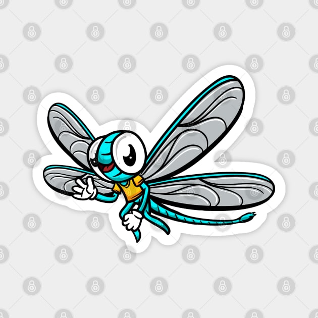 Cute Anthropomorphic Human-like Cartoon Character Dragonfly in Clothes Magnet by Sticker Steve