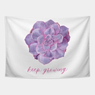 Purple Echeveria Succulent "Keep Growing" Watercolour Painting Tapestry