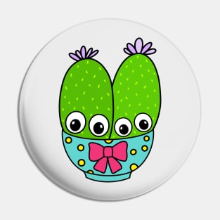 Cute Cactus Design #313: Cacti Couple In Cute Bowl Pin