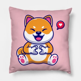 Cute Shiba Inu Dog With Love Sign Hand Cartoon Pillow