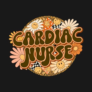 Cardiac Nurse Retro Groovy Floral Leopard T-Shirt