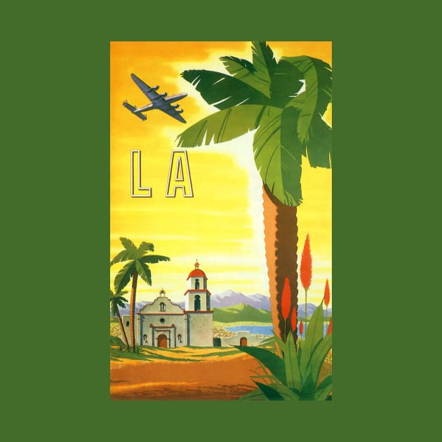 Vintage Travel Poster, a Mission in Los Angeles, California by MasterpieceCafe