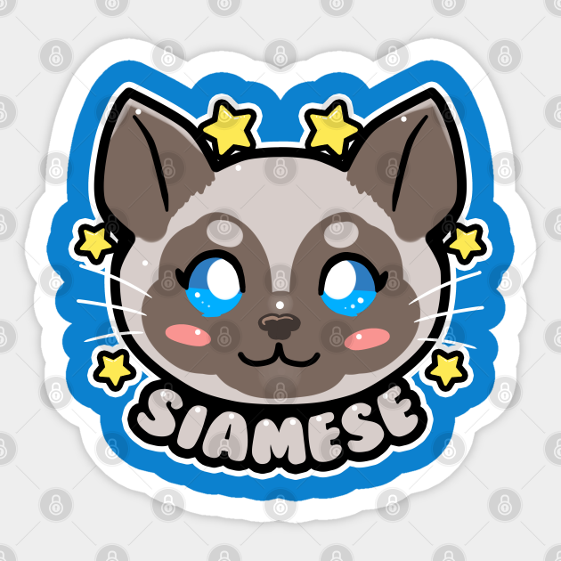 Kawaii Chibi Siamese Cat Face Siamese Sticker Teepublic Draw an oval on each cheek, and a small, inverted, rounded triangle for the nose. kawaii chibi siamese cat face