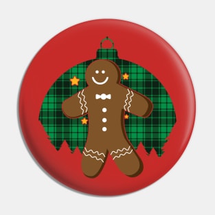 Gingerbread Man (green plaid ornament) Pin