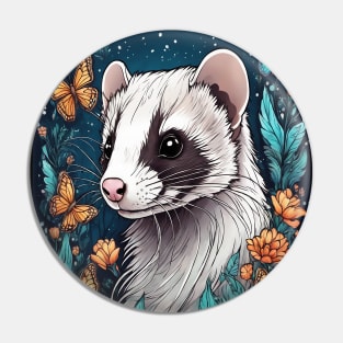 Ferret In Cottage Core and Filigree Style Art Pin