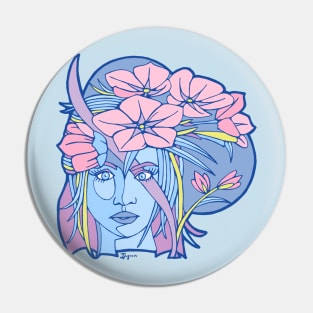 Blue Sprite and Pink Flowers in Pastels Pin