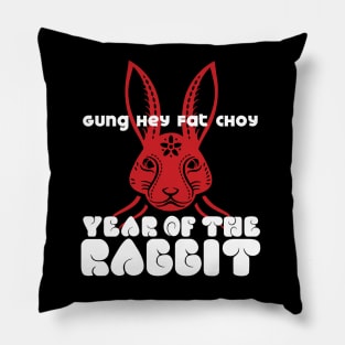 Chinese New Year, Year of the Rabbit 2023, Gung Hay Fat Choy No. 2 on Dark Background Pillow