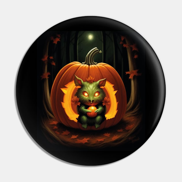 Pumpkin with a cute magical creature Pin by Magic of the Night