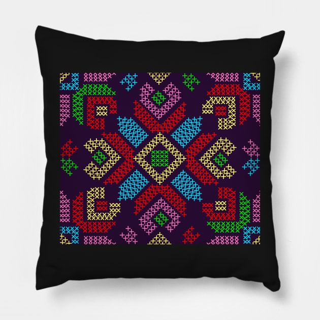 Cross Stitch Flowers Pillow by sarakaquabubble