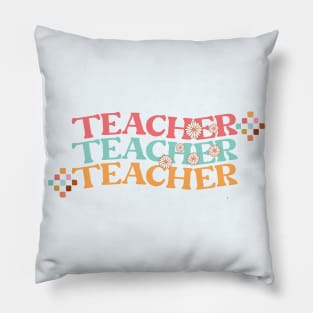Groovy Retro Teacher in Colorful 70s Style Pillow
