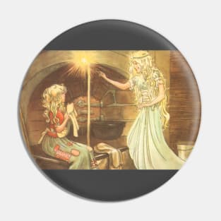 Vintage Fairy Tale, Cinderella in Rags and Fairy Godmother with Magic Wand Pin