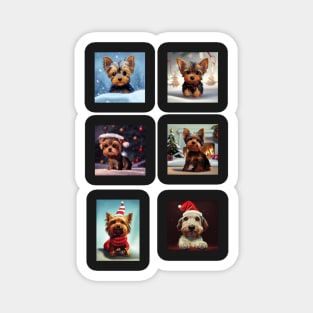 Christmas Dogs and Puppies Stickers Pack - Mostly Yorkshire Terriers Magnet