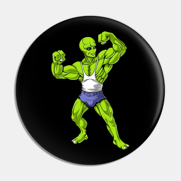 Space Alien Fitness Bodybuilding Pin by underheaven