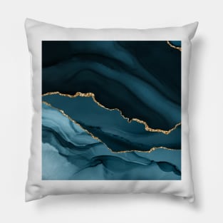 Watercolor Agate in Slate Blue with Glitter Veins Pillow