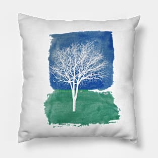 White Tree Watercolor Painting Pillow