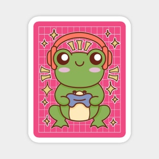 Kawaii Frog Playing Video Games Cute Gamer Magnet