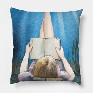 Reader Girl in Wanderlust Ocean Pillow