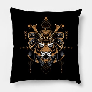 Roaring Samurai: Powerful Tiger Head with a Warrior's Helmet Pillow