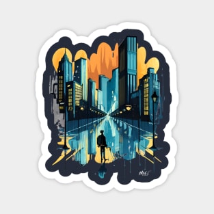 Urban Abstract Cityscape Graphic Tee | Modern Skyline Watercolor Magnet