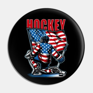 Hockey Ice Hockey Patriotic USA Flag Gift Player Pin