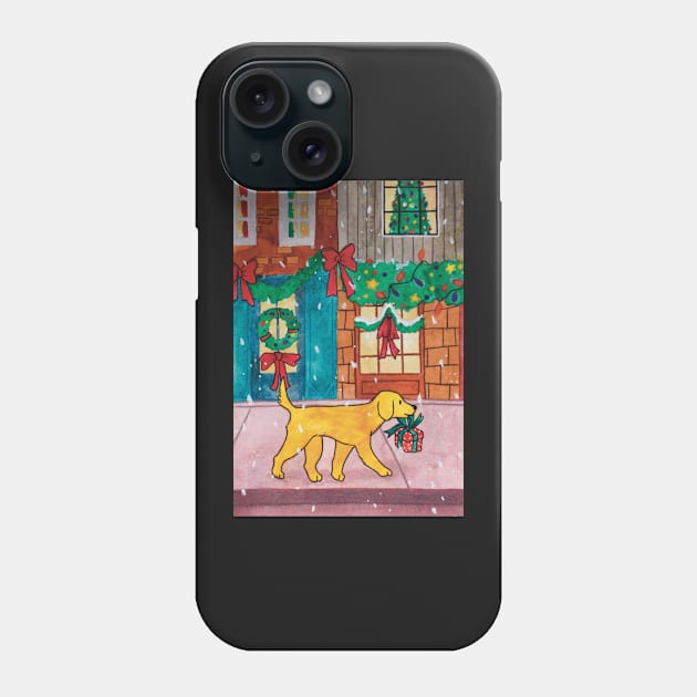Christmas dog gift watercolor illustration Phone Case by maoudraw