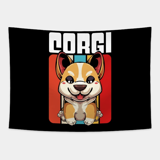 Welsh Corgi - Cute Retro Style Kawaii Dog Tapestry by Lumio Gifts