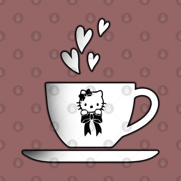 Funny kitty cat coffee cup, coffee lovers gift, coffee gift, coffee cozy, birthday, cafeteria’s stickers, fashion Design, restaurants and laptop stickers, lovely coffee cup with Kitty cat inside by PowerD