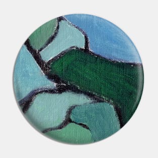 Cobalt Blue Navy Green Abstract Art Pin